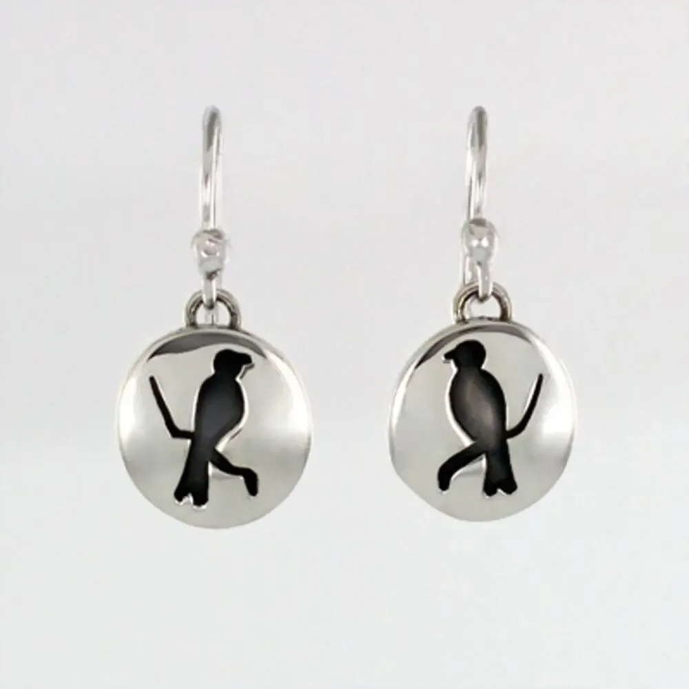 Far Fetched Bird Cutout Dangle Earrings 925 Sterling Silver Black Resin